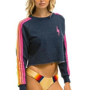 Aviator Nation BOLT EMBROIDERY CLASSIC CROPPED CREW SWEATSHIRT